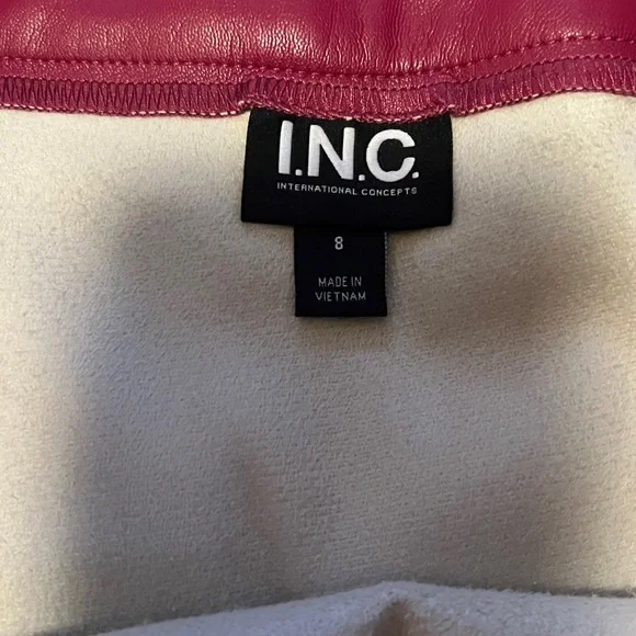 INC International Concepts Berry Burgundy Faux Leather Trumpet A-line Midi Skirt - Picture 10 of 12